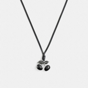 Jóias COACH Cherry Leather Necklace Feminino Pretas | 90658CPOB
