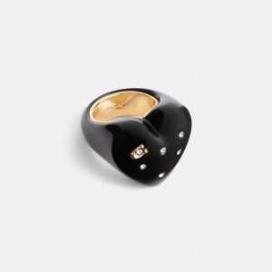 Jóias COACH Chunky Resin Heart Ring Feminino Pretas | 56714HLEY