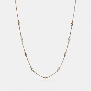 Jóias COACH Classic Crystal Pearl Necklace Feminino Douradas | 67934YPMN