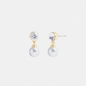 Jóias COACH Classic Pearl Drop Earrings Feminino Douradas | 53941VPNW