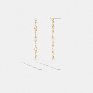 Jóias COACH Classic Pearl Linear Earrings Feminino Douradas | 09678IJPF