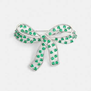 Jóias COACH Crystal Bow Brooch Feminino Verdes | 12756RLFD