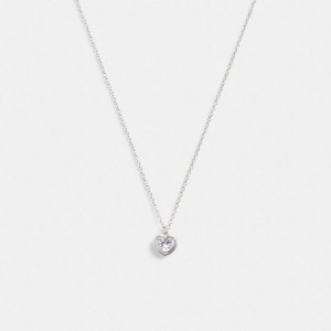 Jóias COACH Halo Heart Pendant Necklace Feminino Prateadas | 95623QSWJ