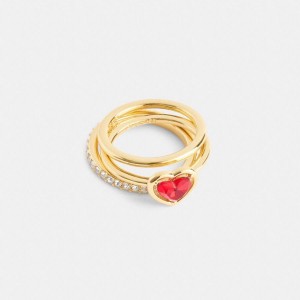 Jóias COACH Halo Heart Ring Set Feminino Douradas | 38504NXWL