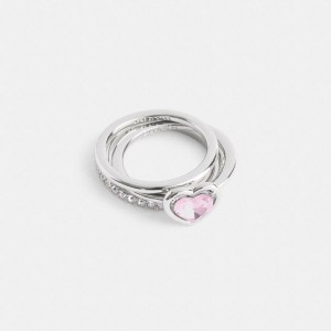 Jóias COACH Halo Heart Ring Set Feminino Prateadas | 26139NLQR