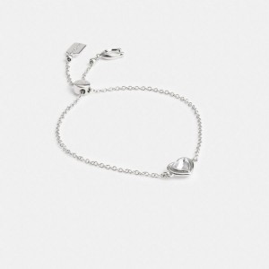 Jóias COACH Halo Heart Slider Bracelet Feminino Prateadas | 24071RANB