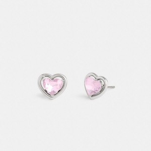 Jóias COACH Halo Heart Stud Earrings Feminino Rosa | 12403FKOP