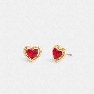 Jóias COACH Halo Heart Stud Earrings Feminino Vermelhas | 47126ZFXT