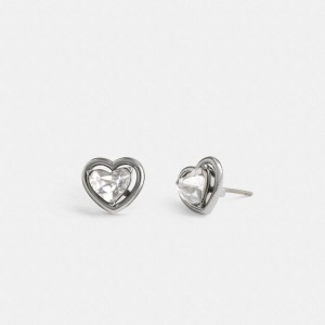 Jóias COACH Halo Heart Stud Earrings Feminino Prateadas | 29714UIKX