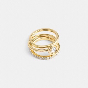 Jóias COACH Halo Round Ring Set Feminino Douradas | 96014UPAQ