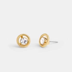 Jóias COACH Halo Round Stud Earrings Feminino Douradas | 92716YRPL