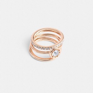 Jóias COACH Halo Tea Rose Ring Set Feminino Douradas | 29860WIOR