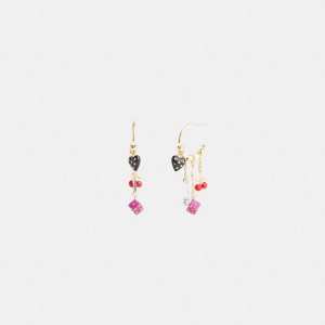 Jóias COACH Heart And Dice Charm Hoop Earrings Feminino Douradas | 73281YTIZ