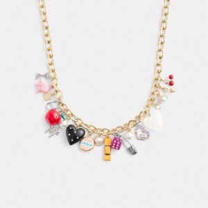 Jóias COACH Heart And Taxi Statement Charm Necklace Feminino Douradas | 34285WVGA