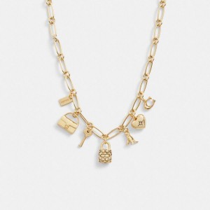 Jóias COACH Iconic Charm Chain Necklace Feminino Douradas | 72698RVHE