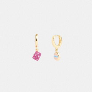 Jóias COACH Mini Bottle Cap And Dice Mismatch Earrings Feminino Douradas | 42819UQWD