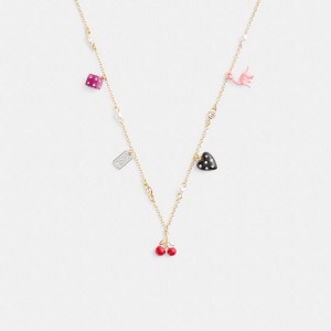 Jóias COACH Mini Heart And Dice Charm Necklace Feminino Douradas | 90725PHJZ