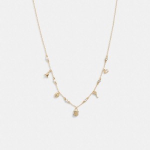 Jóias COACH Mini Iconic Charm Necklace Feminino Douradas | 25468ZUIM