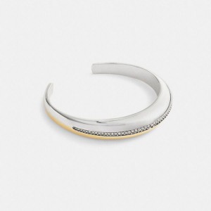 Jóias COACH Mixed Metals Pavé Huggie Bracelet Feminino Prateadas | 60742KBGZ