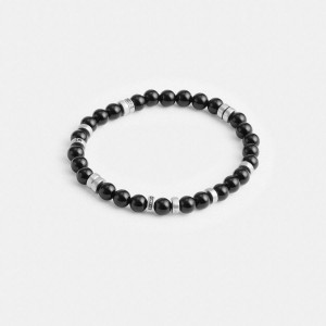Jóias COACH Onyx Beaded Disk Bracelet Masculino Pretas | 48756TZWR