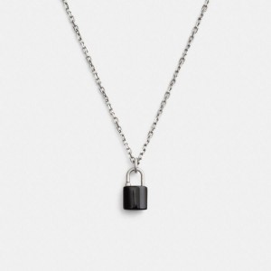 Jóias COACH Padlock Pendant Necklace Feminino Prateadas | 18427PHSJ