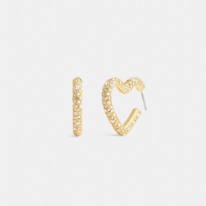 Jóias COACH Pavé Heart Hoop Earrings Feminino Douradas | 70251QGND