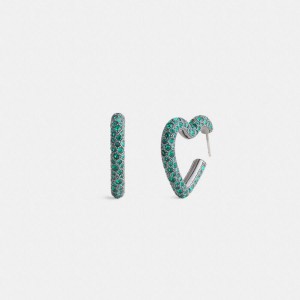 Jóias COACH Pavé Heart Hoop Earrings Feminino Verdes | 86935RQKA