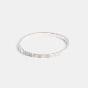 Jóias COACH Pavé Hinged Bangle Feminino Prateadas | 64758UGRZ