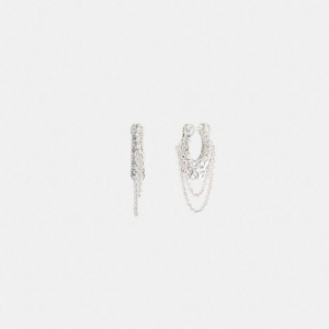 Jóias COACH Pavé Signature Chain Huggie Earrings Feminino Prateadas | 86241HFST