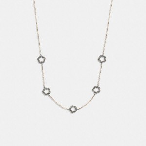 Jóias COACH Pavé Tea Rose Necklace Feminino Douradas | 36251GAHQ