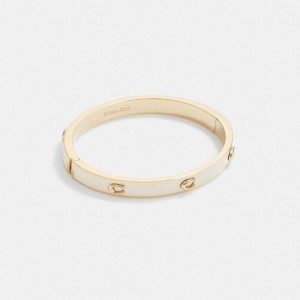 Jóias COACH Pegged Signature Hinged Bangle Feminino Douradas | 54893GPDI