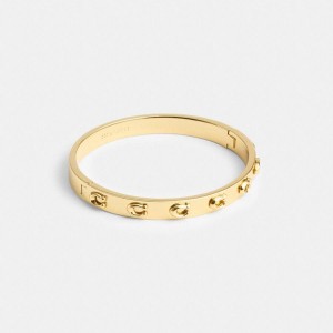 Jóias COACH Pegged Signature Hinged Bangle Feminino Douradas | 74208JSAX