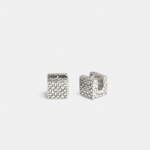 Jóias COACH Quilted Cube Earrings Feminino Prateadas | 45187TZCB