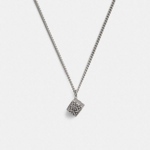 Jóias COACH Quilted Cube Pendant Necklace Feminino Prateadas | 38062MGNB