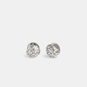 Jóias COACH Quilted Orb Earrings Feminino Prateadas | 06839PIMV
