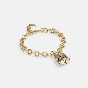 Jóias COACH Quilted Padlock Chain Bracelet Feminino Douradas | 34169WDAH