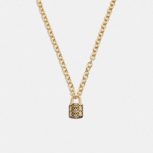 Jóias COACH Quilted Padlock Chain Necklace Feminino Douradas | 40619JAID