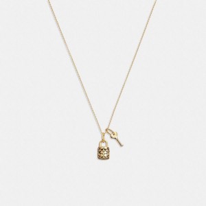 Jóias COACH Quilted Padlock Key Pendant Necklace Feminino Douradas | 57248LXEW