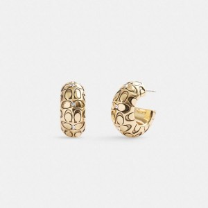 Jóias COACH Quilted Signature Chunky Hoop Earrings Feminino Douradas | 83941DZGB