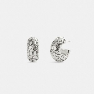 Jóias COACH Quilted Signature Chunky Hoop Earrings Feminino Prateadas | 91326GDIM