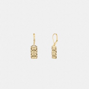 Jóias COACH Quilted Signature Drop Earrings Feminino Douradas | 83705HWNQ