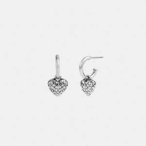 Jóias COACH Quilted Signature Heart Huggie Earrings Feminino Prateadas | 07549MFTO