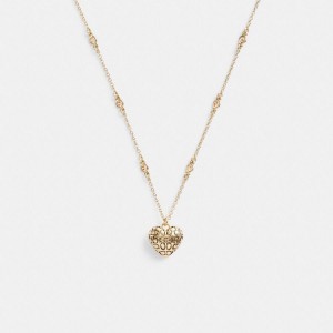 Jóias COACH Quilted Signature Heart Pendant Necklace Feminino Douradas | 89263HPGU