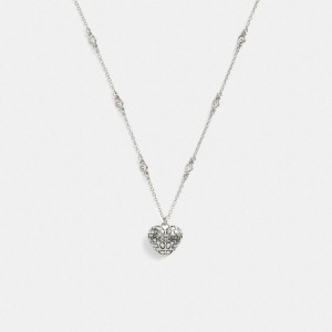 Jóias COACH Quilted Signature Heart Pendant Necklace Feminino Prateadas | 15824SBZD