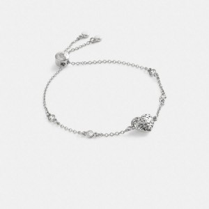 Jóias COACH Quilted Signature Heart Slider Bracelet Feminino Prateadas | 60134NWKR