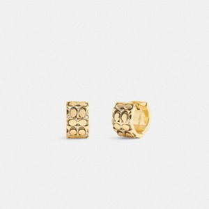 Jóias COACH Quilted Signature Huggie Earrings Feminino Douradas | 75608EHLW