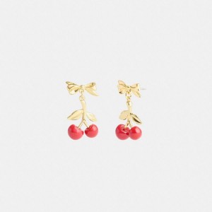 Jóias COACH Resin Cherry Bow Earrings Feminino Douradas | 83167RJHO