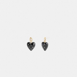 Jóias COACH Resin Heart Drop Earrings Feminino Pretas | 81463OYQF