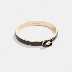 Jóias COACH Sculpted Signature Enamel Hinged Bangle Feminino Pretas | 60237BGNI