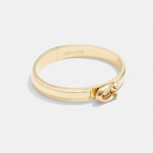Jóias COACH Sculpted Signature Hinged Bangle Feminino Douradas | 90714VQDX